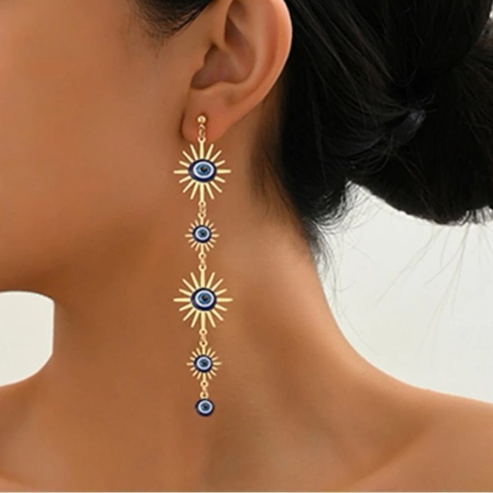 3for$20 NEW 1pair Fashion Zinc Alloy Evil Eye Decor Sun Drop Earrings